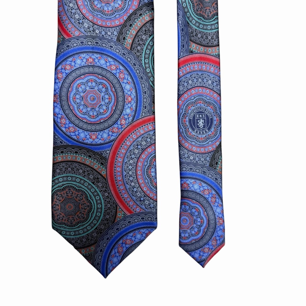Ermenegildo Zegna Men's Recent Tie Multicolor Geometric Satin Silk 3.5" x 61.5"